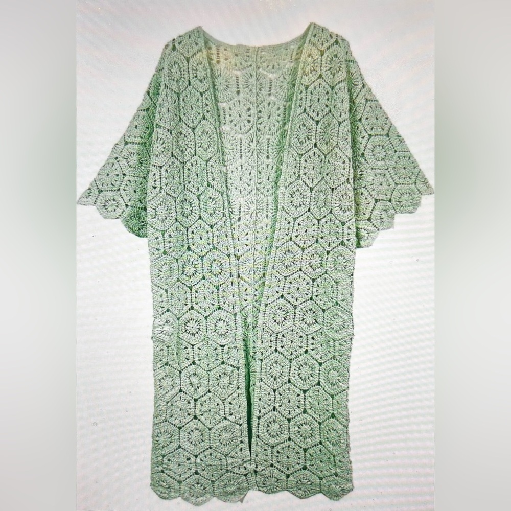 Geometric Pattern Crochet Kimono Cardigan